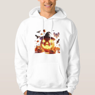 Halloween Witch Pumpkin White Ghost Bats Magic Hoodie