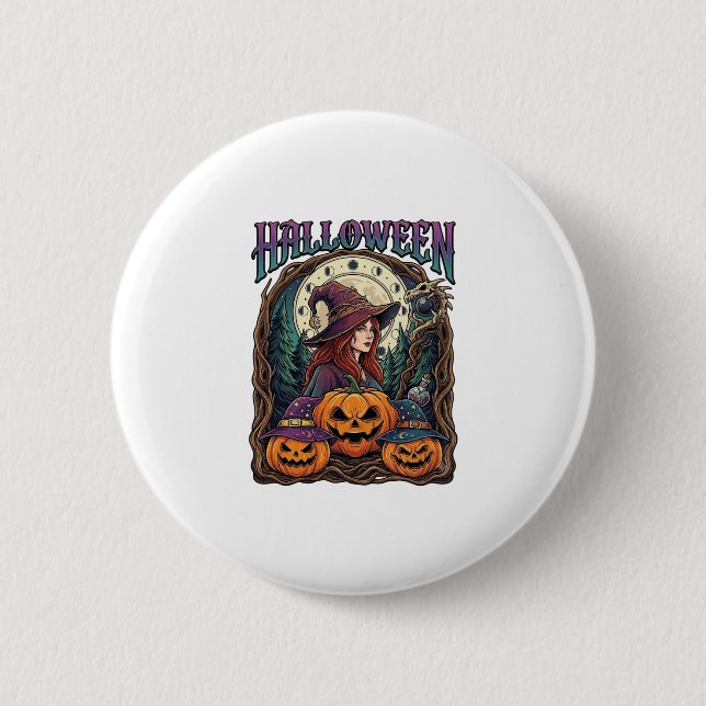 Halloween Witch Pumpkins Moon Phases_1 2 Inch Round Button (Front)