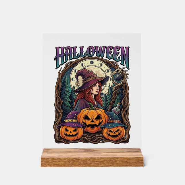 Halloween Witch Pumpkins Moon Phases_1 Acrylic Sign (Front)