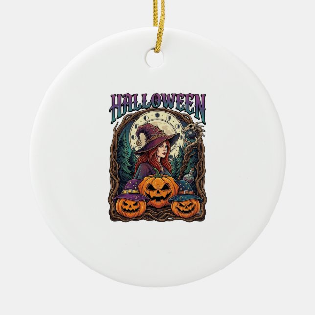 Halloween Witch Pumpkins Moon Phases_1 Ceramic Ornament (Front)