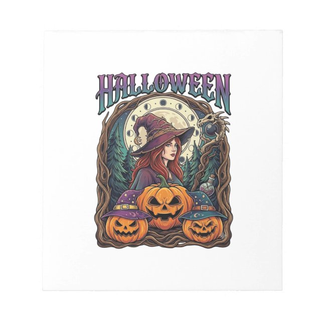 Halloween Witch Pumpkins Moon Phases_1 Notepad (Front)