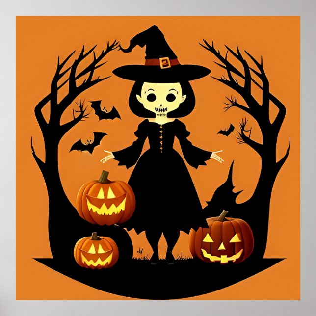 Halloween Witch Pumpkins Spooky Scene Poster (Front)