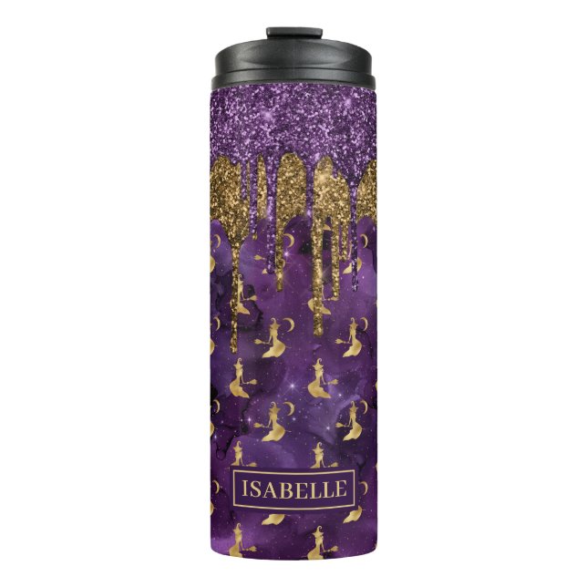Halloween Witch Purple Gold Glitter Drip Tumbler (Front)