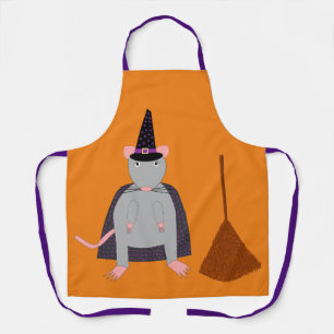 =Halloween Witch Rat and Broom Apron