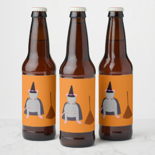Halloween Witch Rat and Broom Beer Bottle Label