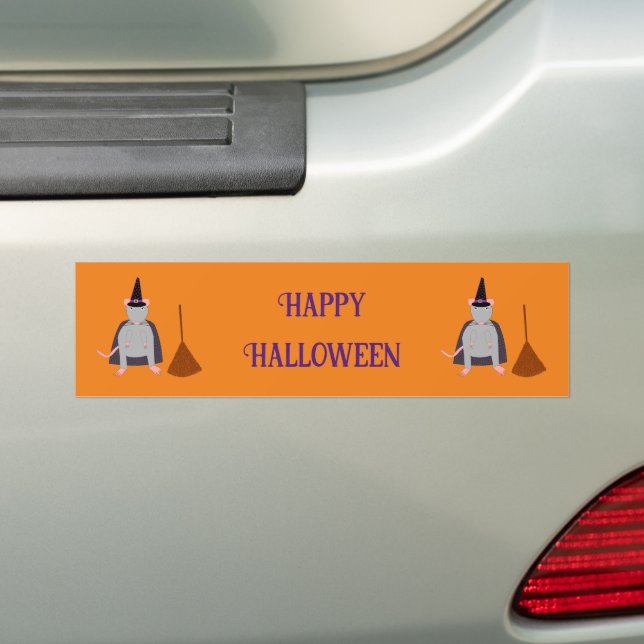 Halloween Witch Rat and Broom Custom Bumper Sticker (On Car)
