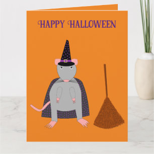 Halloween Witch Rat and Broom Custom Card