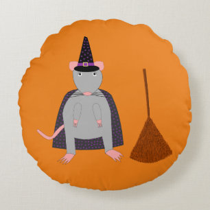 Halloween Witch Rat and Broom Custom Double Sided Round Pillow