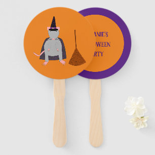 Halloween Witch Rat and Broom Custom Hand Fan