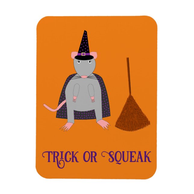 Halloween Witch Rat and Broom Custom Magnet (Vertical)