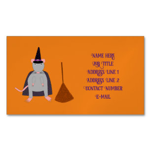 Halloween Witch Rat and Broom Custom Magnetic Business Card
