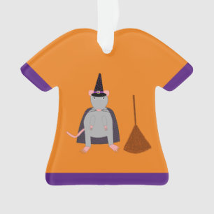 Halloween Witch Rat and Broom Custom Name Ornament