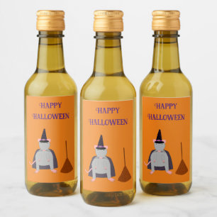 Halloween Witch Rat and Broom Custom Wine Label