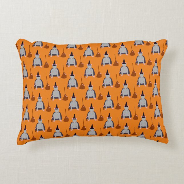 Halloween Witch Rat and Broom Double Sided Accent Pillow (Front)