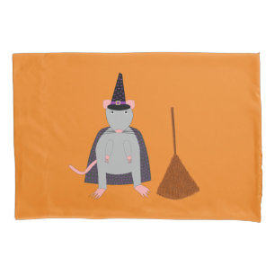 Halloween Witch Rat and Broom Double Sided Pattern Pillowcase