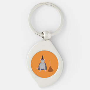 Halloween Witch Rat and Broom Keychain