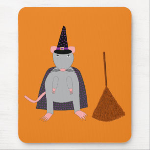 Halloween Witch Rat and Broom Mouse Pad
