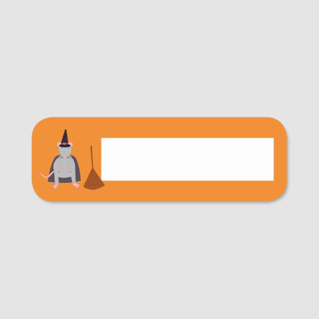 Halloween Witch Rat and Broom Name Tag (Front)