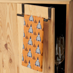 Halloween Witch Rat and Broom Patterned Kitchen Towel