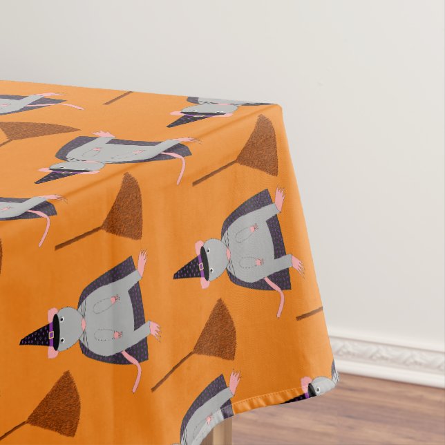 Halloween Witch Rat and Broom Patterned Tablecloth (In Situ)