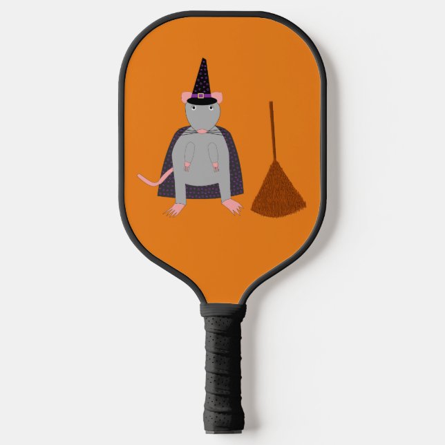 =Halloween Witch Rat and Broom Pickleball Paddle (Front)