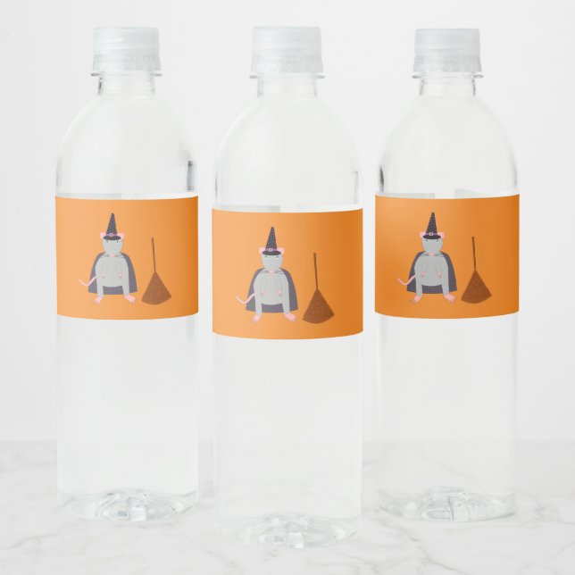 Halloween Witch Rat and Broom Water Bottle Label (Bottles)