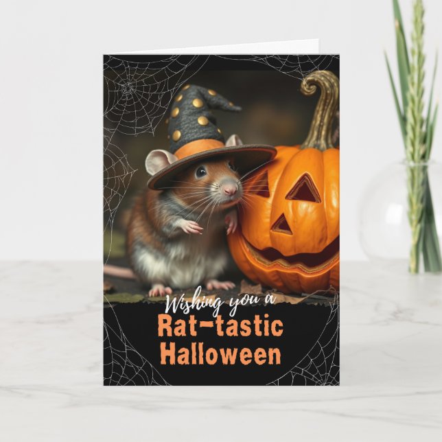 Halloween Witch Rat Rat-tastic Jack o Lantern Card (Front)