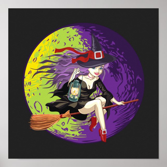 Halloween Witch Riding Broom  Poster (Front)