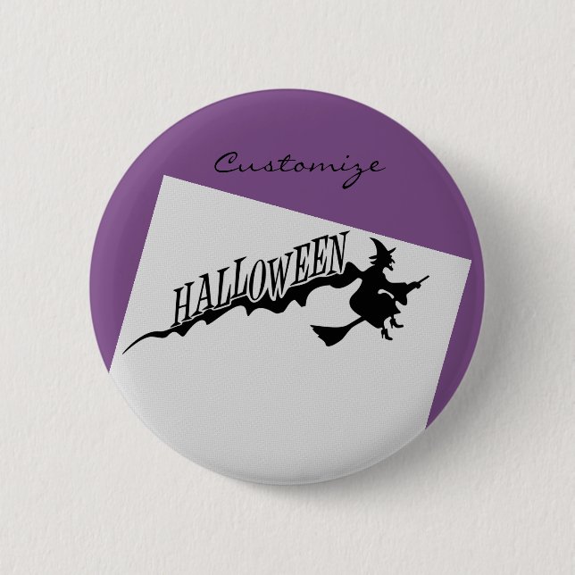 Halloween Witch Riding Broom Thunder_Cove 2 Inch Round Button (Front)