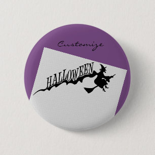 Halloween Witch Riding Broom Thunder_Cove 2 Inch Round Button