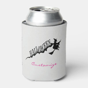 Halloween Witch Riding Broom Thunder_Cove Can Cooler