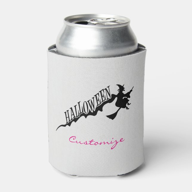 Halloween Witch Riding Broom Thunder_Cove Can Cooler (Can Front)