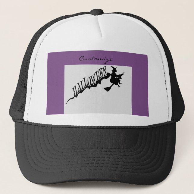 Halloween Witch Riding Broom Thunder_Cove Trucker Hat (Front)