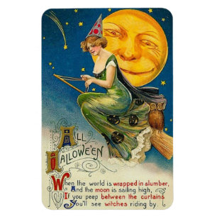 Halloween Witch Riding By Vintage Magnet