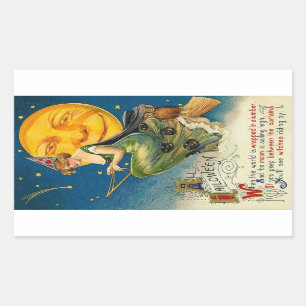 Halloween Witch Riding By Vintage Sticker