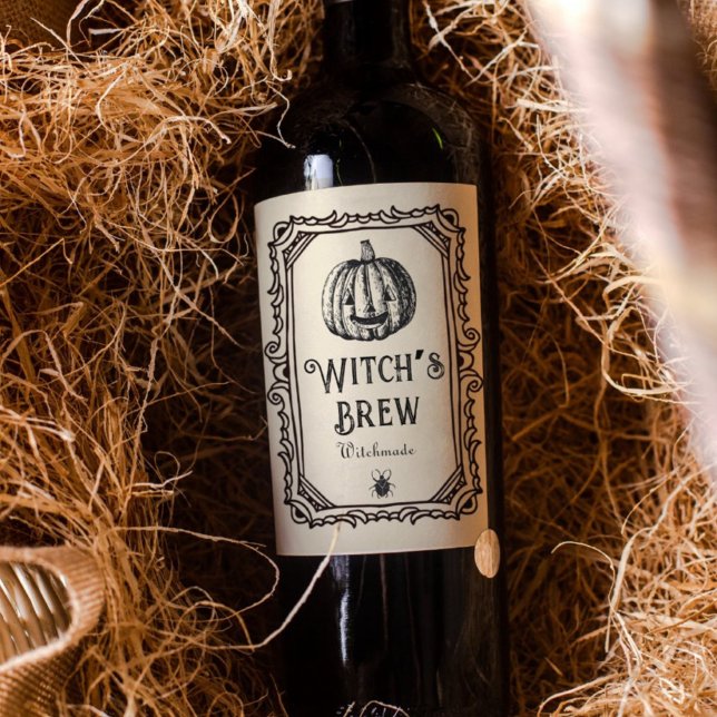 Halloween Witch’s Brew Drinks Funny Spooky  Wine  Wine Label (Creator Uploaded)