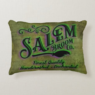 Halloween Witch Salem Broom Company Sign Accent Pillow