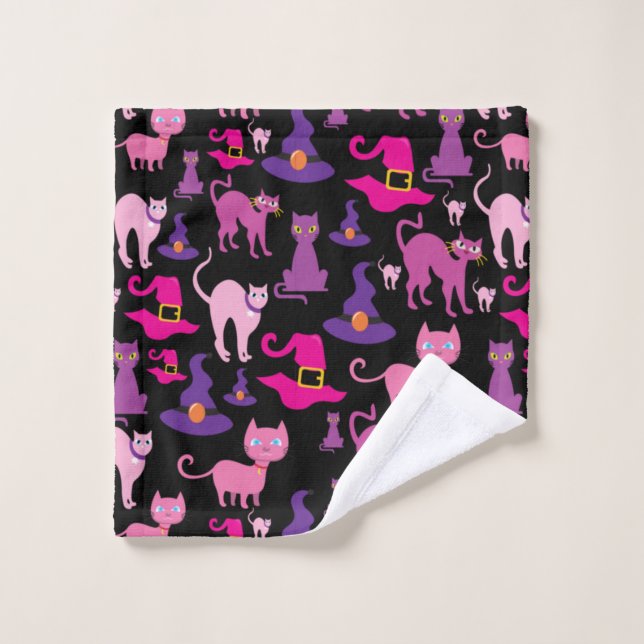 Halloween witch scary Black cat purple decorative Wash Cloth (Wash Cloth)