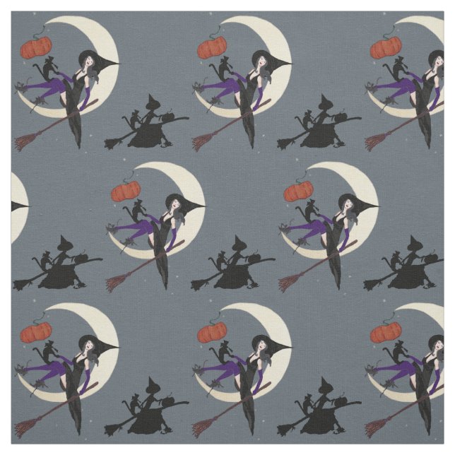 Halloween Witch Sharkskin Grey Fabric (Swatch)