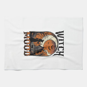 Halloween Witch Shirt Vintage Haunted Moon Design_ Kitchen Towel