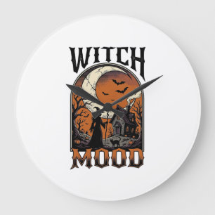 Halloween Witch Shirt Vintage Haunted Moon Design_ Large Clock