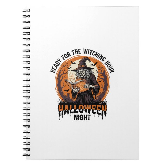Halloween Witch Shirt Vintage Spellbook Reading De Notebook (Front)