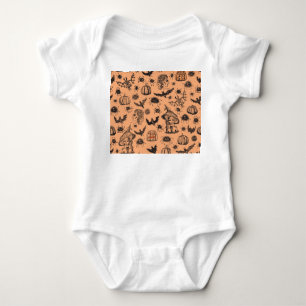 Halloween Witch Silhouette: Cartoon Pattern. Baby Bodysuit