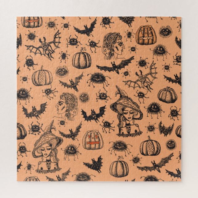 Halloween Witch Silhouette: Cartoon Pattern. Jigsaw Puzzle (Vertical)
