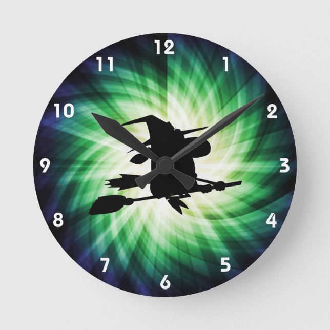 Halloween Witch Silhouette; Cool Round Clock (Front)