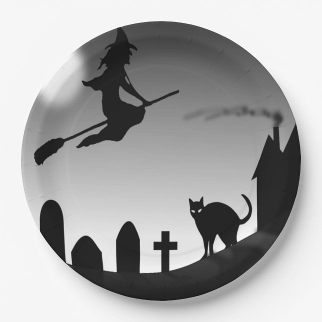 HALLOWEEN WITCH SILHOUETTE PAPER PLATE (Front)