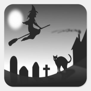HALLOWEEN WITCH SILHOUETTE SQUARE STICKER