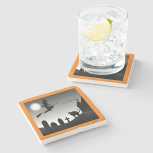 HALLOWEEN WITCH SILHOUETTE STONE COASTER