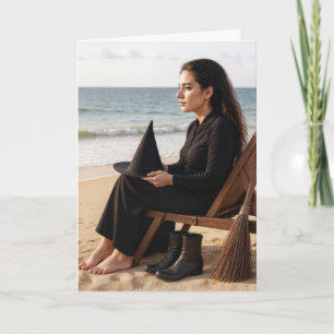 Halloween Witch Sitting On a Beach Chair Card