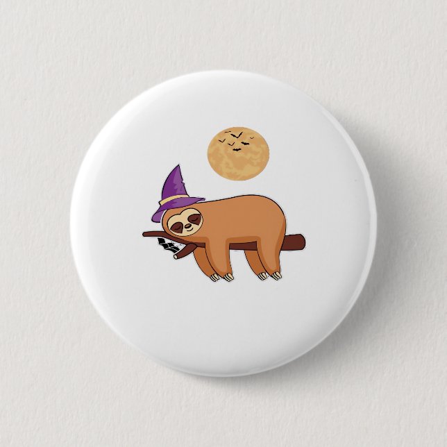 Halloween Witch Sloth Oversized T-Shirt 2 Inch Round Button (Front)